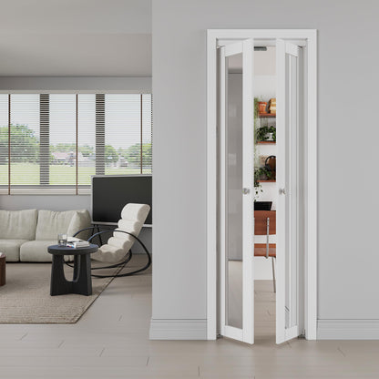 JUJUBON Pivot French Doors, Mirrored & Solid Core MDF Wood Closet Door, White