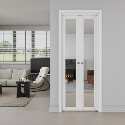 JUJUBON Pivot French Doors, Mirrored & Solid Core MDF Wood Closet Door, White