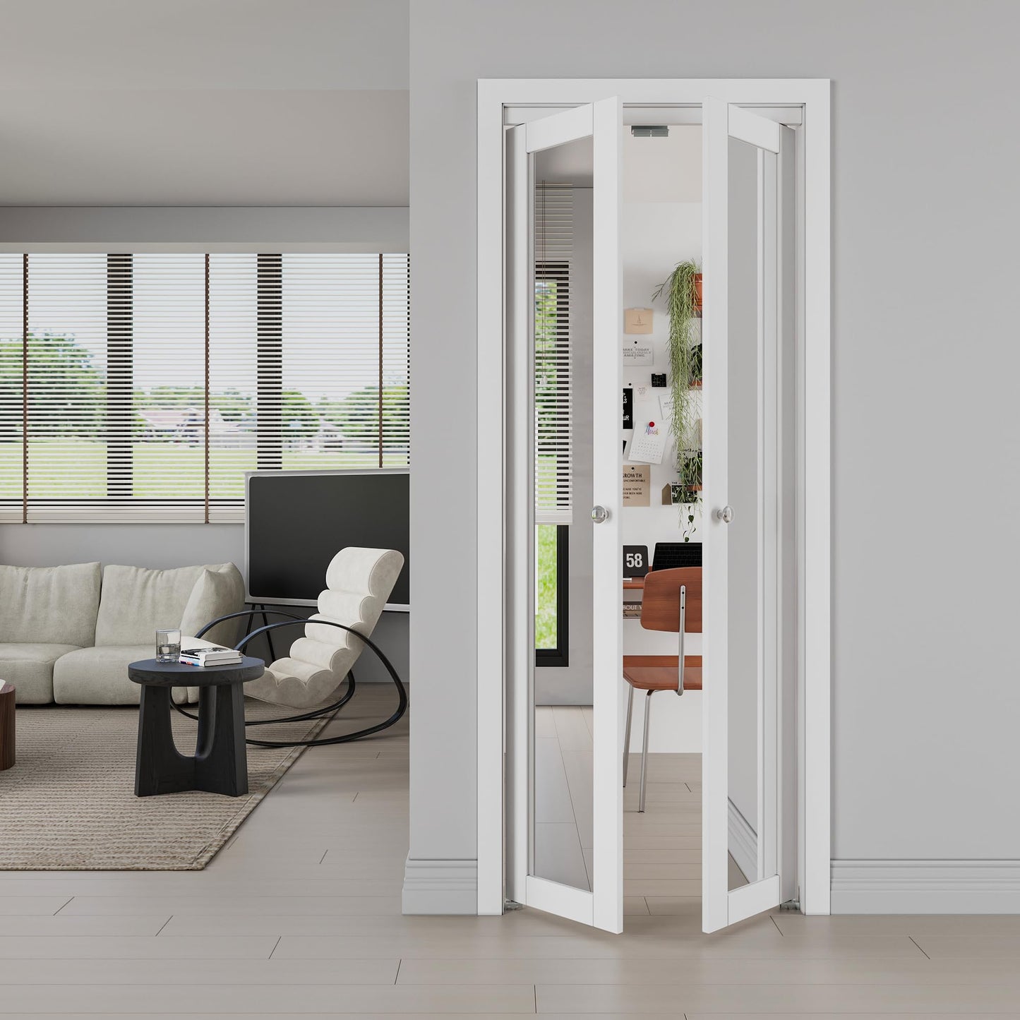 JUJUBON Pivot French Doors, Mirrored & Solid Core MDF Wood Closet Door, White