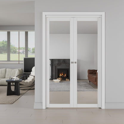 JUJUBON Pivot French Doors, Mirrored & Solid Core MDF Wood Closet Door, White