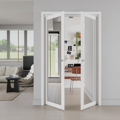 JUJUBON Pivot French Doors, Mirrored & Solid Core MDF Wood Closet Door, White