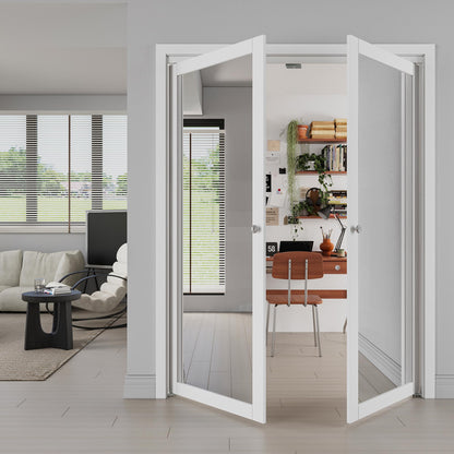 JUJUBON Pivot French Doors, Mirrored & Solid Core MDF Wood Closet Door, White