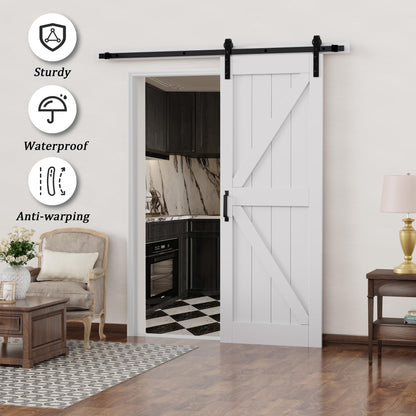 Barn Doors and Hardware Track Kit Included Handle, Heavy Solid Water-Resistant Anti-Scratch MDF Wood Sliding Barn Door, Simple DIY Assembly, Easy to Install, K-Frame, White