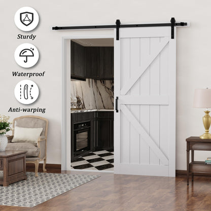 Barn Doors and Hardware Track Kit Included Handle, Heavy Solid Water-Resistant Anti-Scratch MDF Wood Sliding Barn Door, Simple DIY Assembly, Easy to Install, K-Frame, White