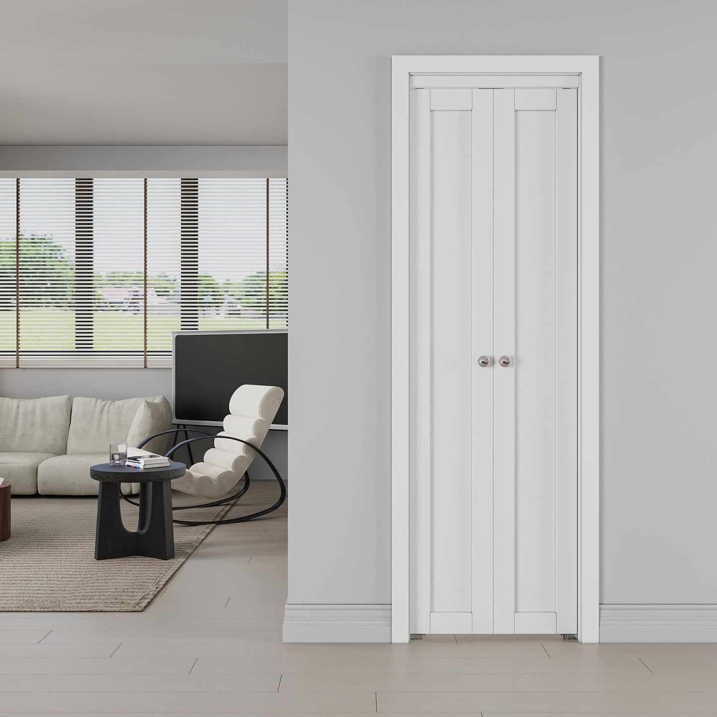 Jujubon 1-Lite Panel Closet  Pivot Door with Hardware Kit & Knob, Solid Core MDF Wood & PVC Covered Finished,  White