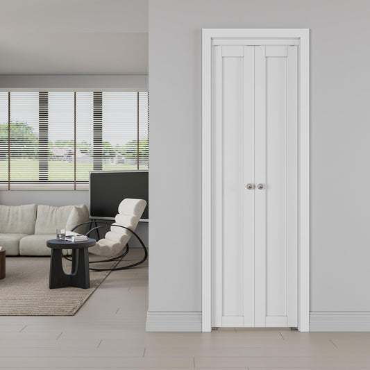 Jujubon 1-Lite Panel Closet  Pivot Door with Hardware Kit & Knob, Solid Core MDF Wood & PVC Covered Finished,  White