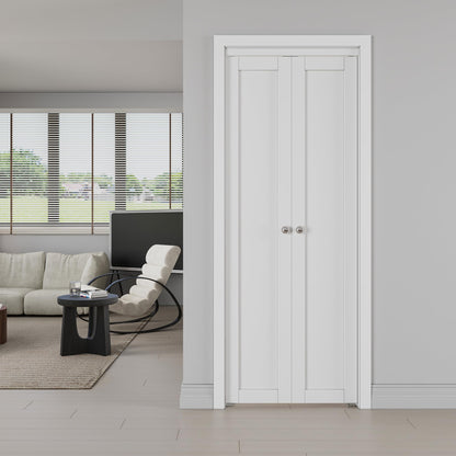 Jujubon 1-Lite Panel Closet  Pivot Door with Hardware Kit & Knob, Solid Core MDF Wood & PVC Covered Finished,  White