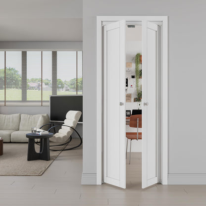 Jujubon 1-Lite Panel Closet  Pivot Door with Hardware Kit & Knob, Solid Core MDF Wood & PVC Covered Finished,  White