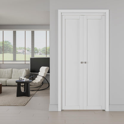 Jujubon 1-Lite Panel Closet  Pivot Door with Hardware Kit & Knob, Solid Core MDF Wood & PVC Covered Finished,  White