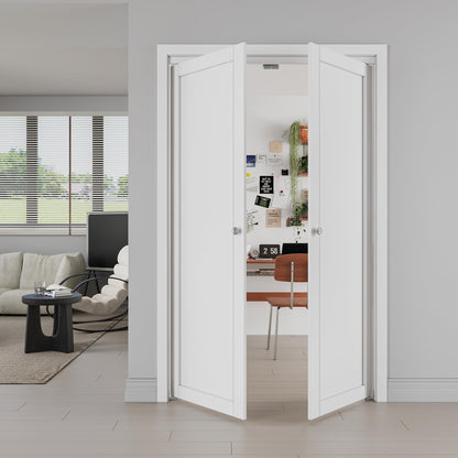 Jujubon 1-Lite Panel Closet  Pivot Door with Hardware Kit & Knob, Solid Core MDF Wood & PVC Covered Finished,  White
