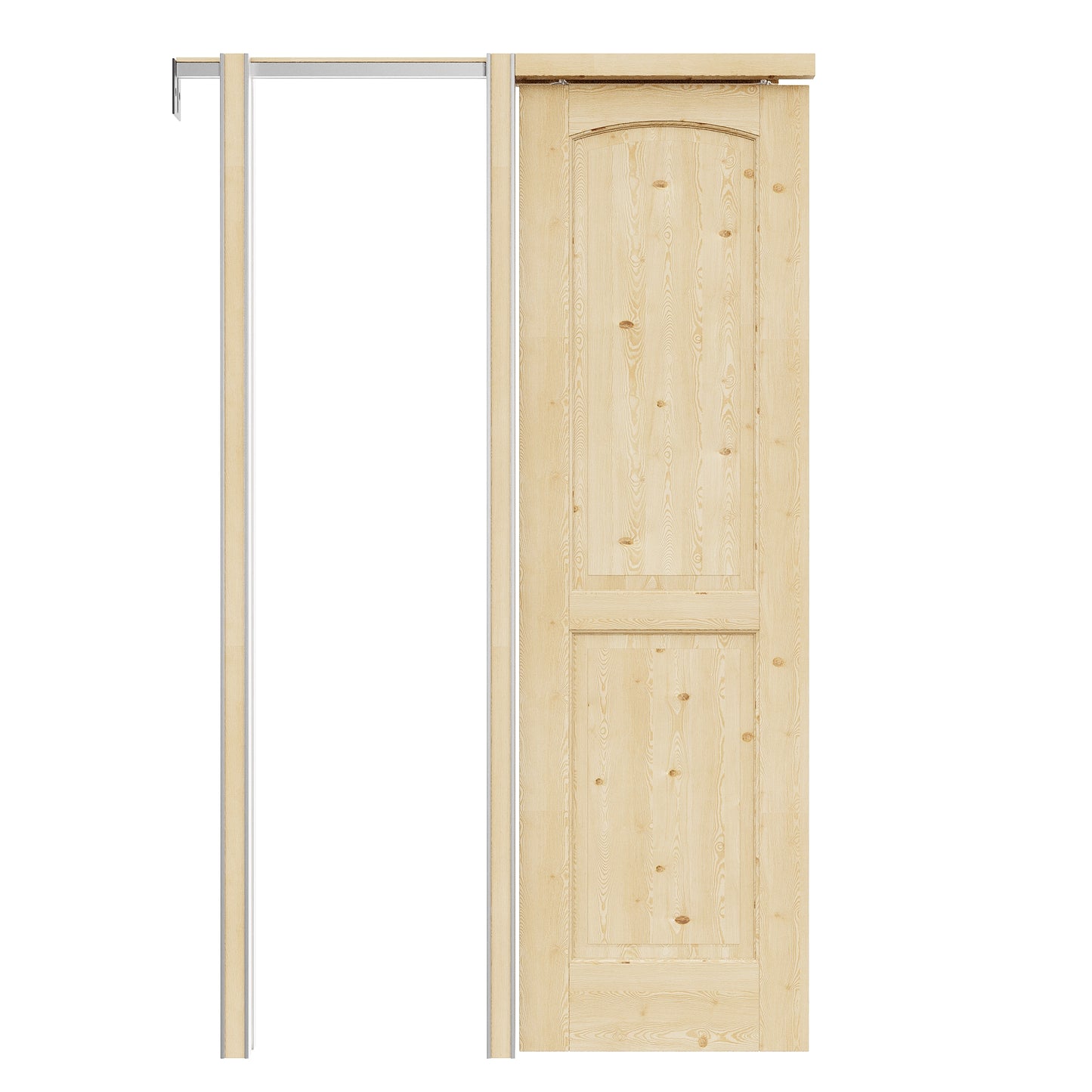 Jujubon 2-Panel Universal Solid Core Pine Wood Pocket Door with Hardware Kit & Soft Close & Frame, Unfinished