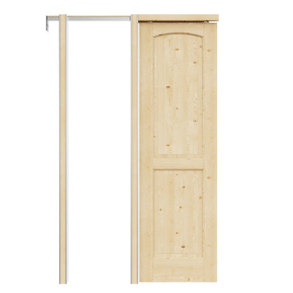 Jujubon 2-Panel Universal Solid Core Pine Wood Pocket Door with Hardware Kit & Soft Close & Frame, Unfinished
