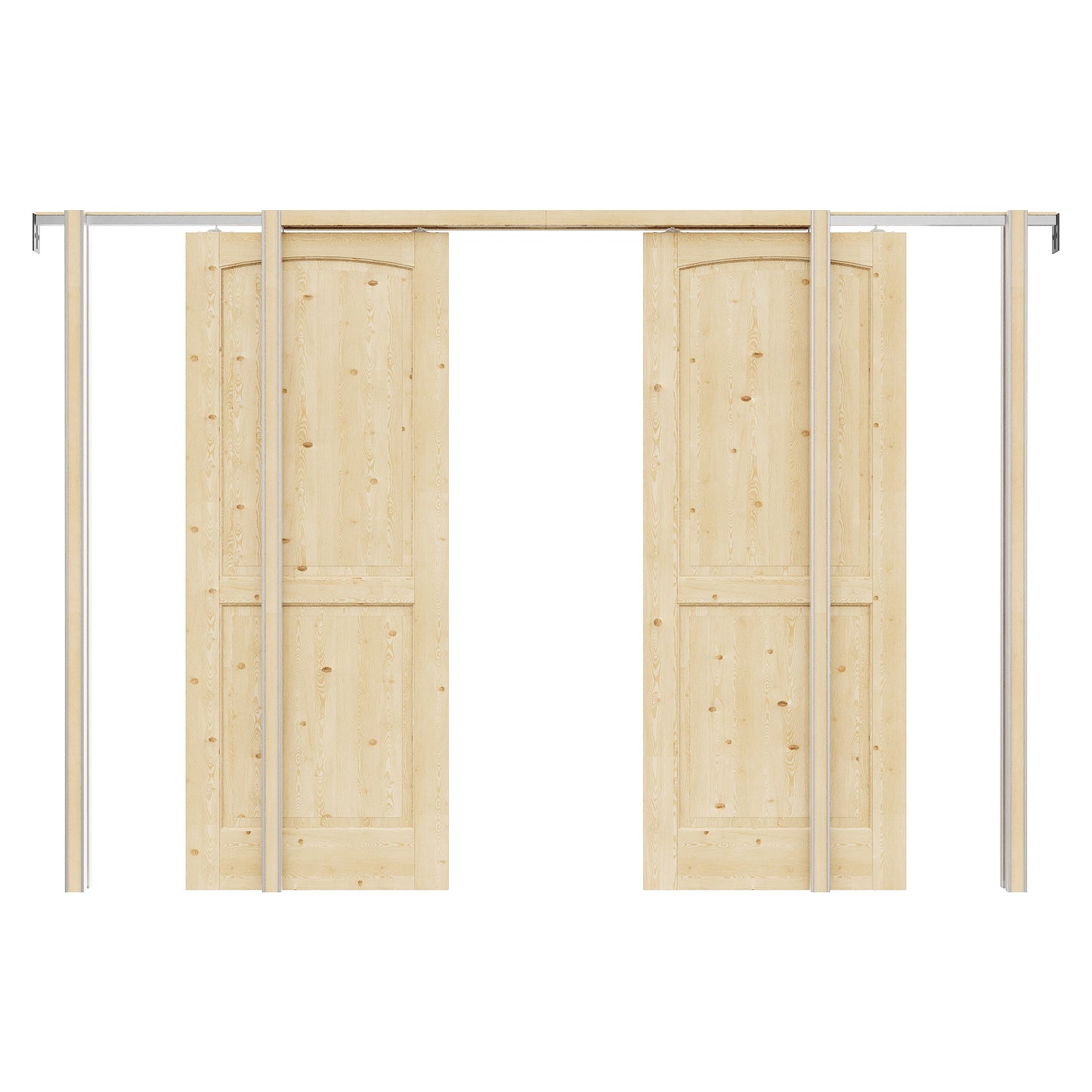 Jujubon 2-Panel Universal Solid Core Pine Wood Pocket Door with Hardware Kit & Soft Close & Frame, Unfinished