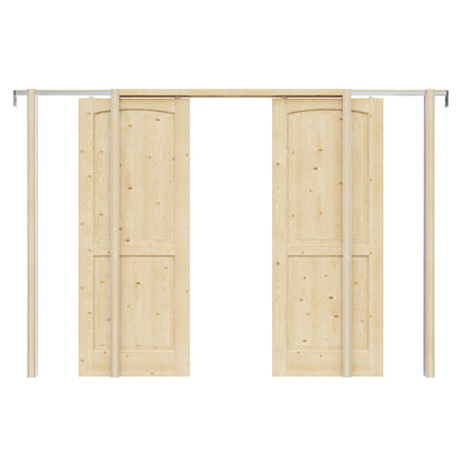 Jujubon 2-Panel Universal Solid Core Pine Wood Pocket Door with Hardware Kit & Soft Close & Frame, Unfinished