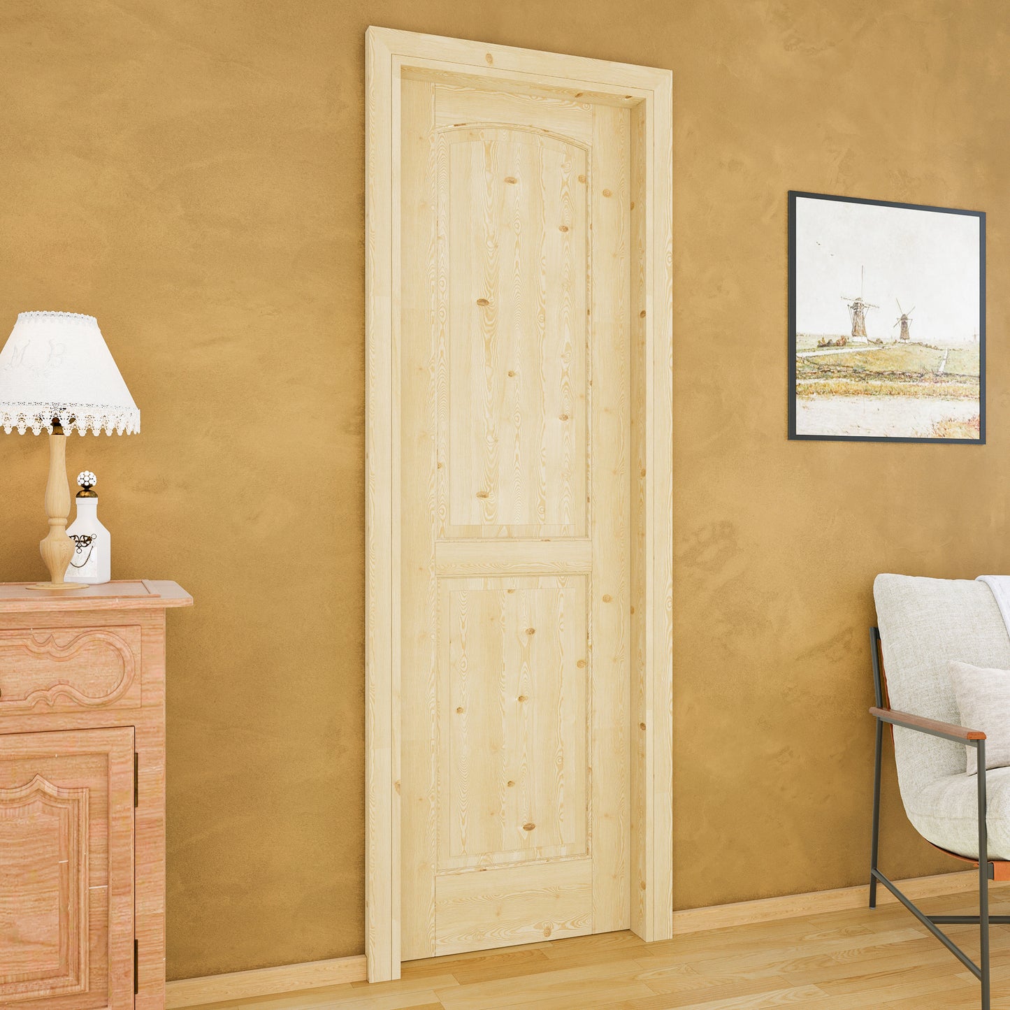 Jujubon 2-Panel Universal Solid Core Pine Wood Pocket Door with Hardware Kit & Soft Close & Frame, Unfinished