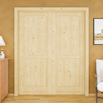 Jujubon 2-Panel Universal Solid Core Pine Wood Pocket Door with Hardware Kit & Soft Close & Frame, Unfinished