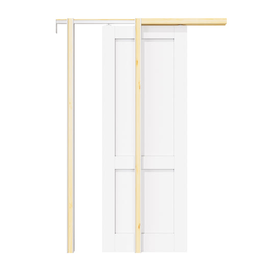 JUJUBON Soft-Close 2-Panel Sliding Pocket Doors, Solid Core MDF Door Slab with Hardware Kit&Pocket Door Frame, Interior Sliding Doors for 2x4 Stud, Pre-Finished&Paintable