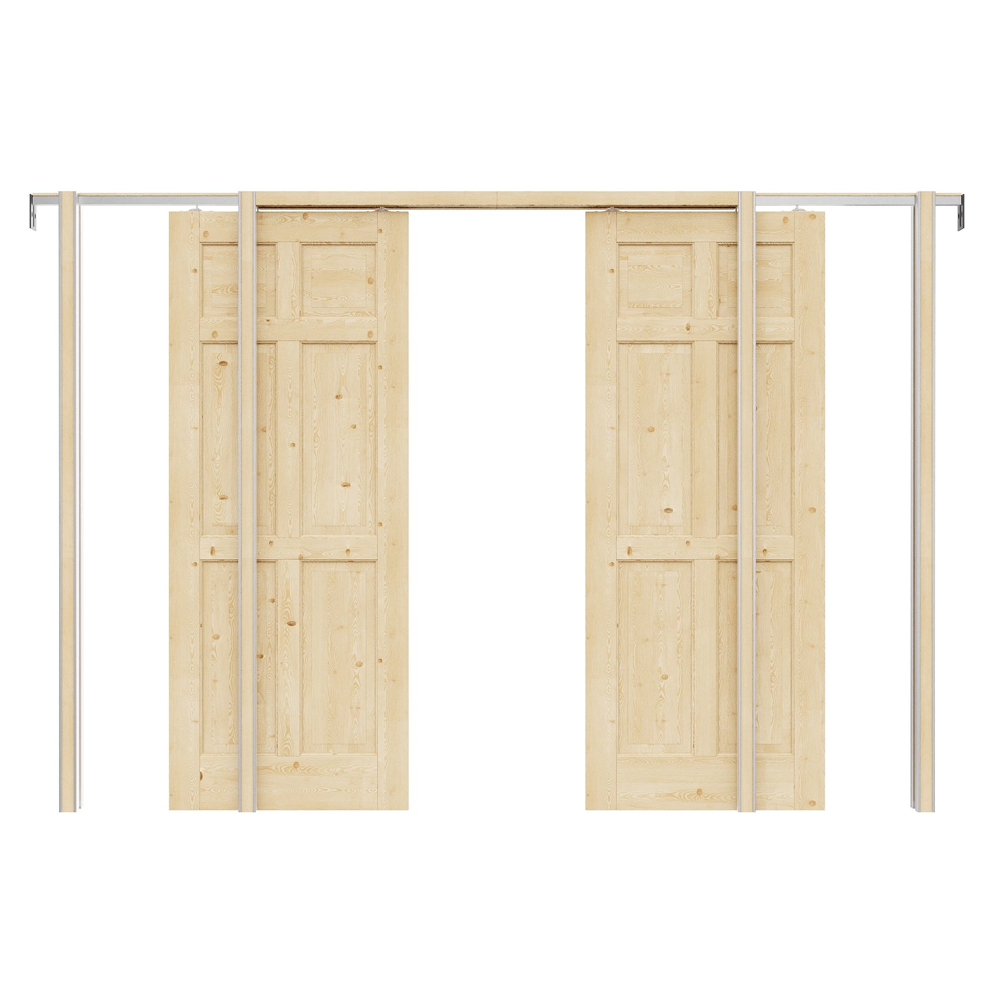 Jujubon 6 Lite-Panel Universal Solid Core Pine Wood Pocket Door with Hardware Kit & Soft Close & Frame, Unfinished