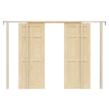 Jujubon 6 Lite-Panel Universal Solid Core Pine Wood Pocket Door with Hardware Kit & Soft Close & Frame, Unfinished