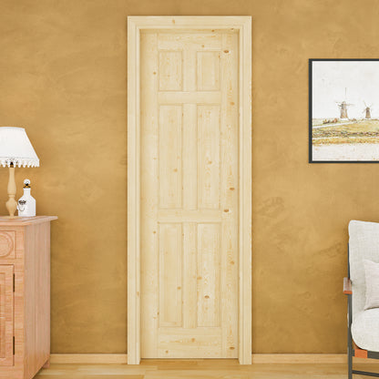 Jujubon 6 Lite-Panel Universal Solid Core Pine Wood Pocket Door with Hardware Kit & Soft Close & Frame, Unfinished
