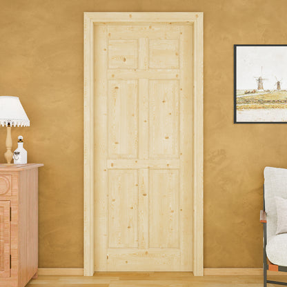 Jujubon 6 Lite-Panel Universal Solid Core Pine Wood Pocket Door with Hardware Kit & Soft Close & Frame, Unfinished