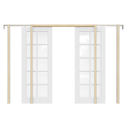 JUJUBON Soft-Close Sliding Pocket Doors, 10-Lite Tempered Clear Glass Door Slab with Hardware Kit&Pocket Door Frame, Interior Sliding Doors for 2x4 Stud, Pre-Finished&Paintable