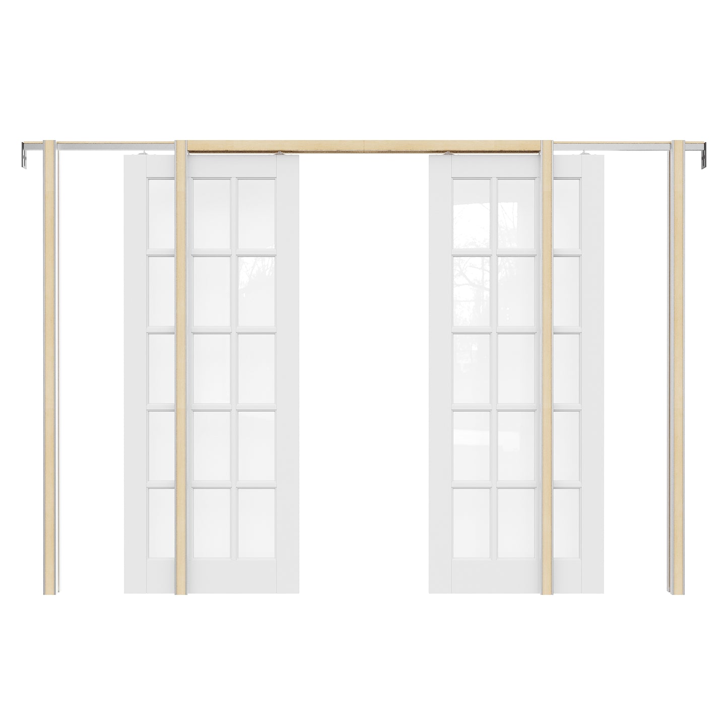 Jujubon 15-Lite Clear Glass Pocket Door with Hardware Kit & Soft Close & Frame, MDF Wood & Paint-grade Finished, White