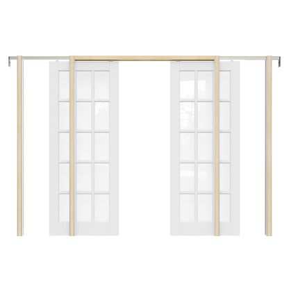 Jujubon 15-Lite Clear Glass Pocket Door with Hardware Kit & Soft Close & Frame, MDF Wood & Paint-grade Finished, White