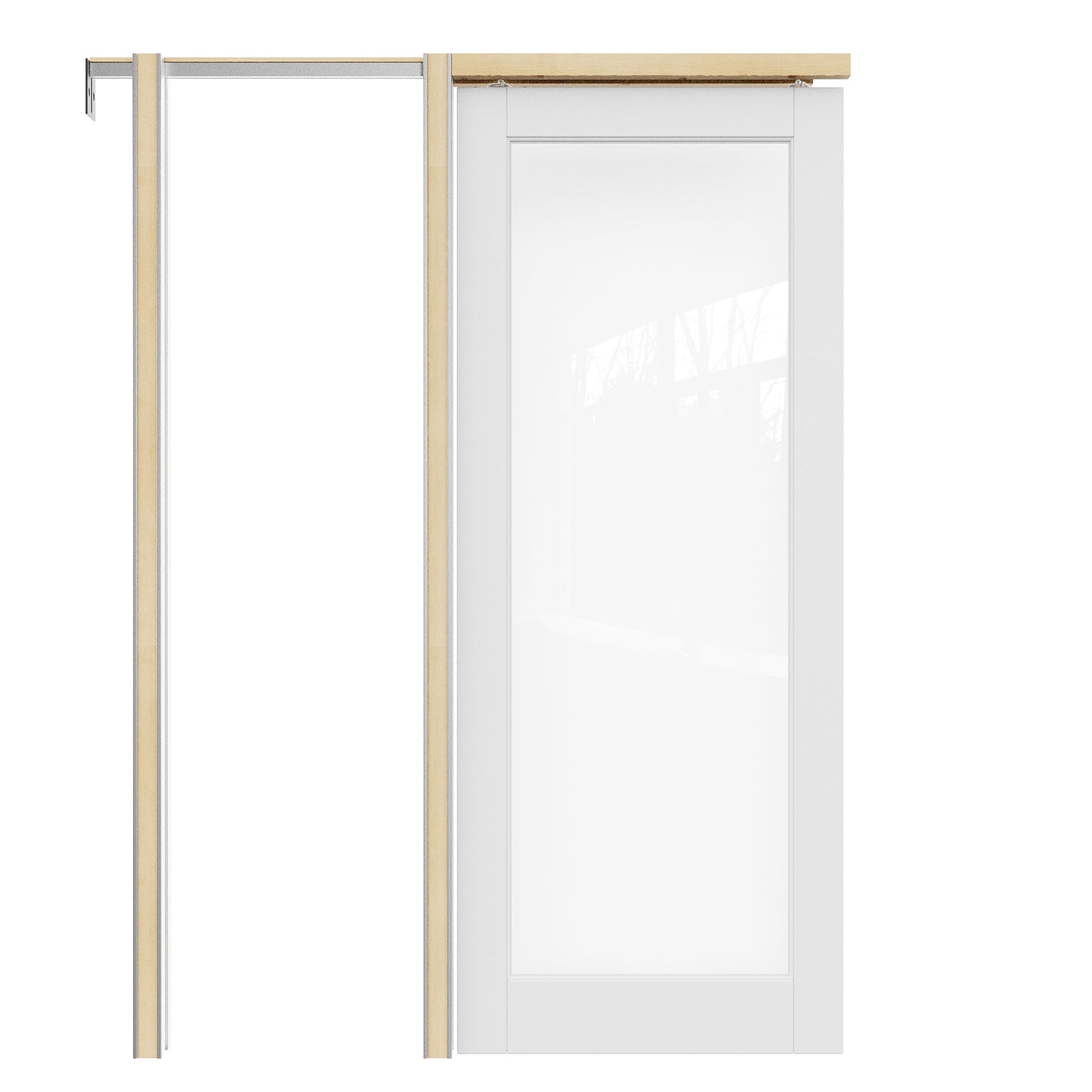 JUJUBON Soft-Close Sliding Pocket Doors, Tempered Clear Glass Door Slab with Hardware Kit&Pocket Door Frame, Interior Sliding Doors for 2x4 Stud, Pre-Finished&Paintable