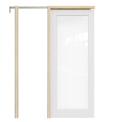 JUJUBON Soft-Close Sliding Pocket Doors, Tempered Clear Glass Door Slab with Hardware Kit&Pocket Door Frame, Interior Sliding Doors for 2x4 Stud, Pre-Finished&Paintable