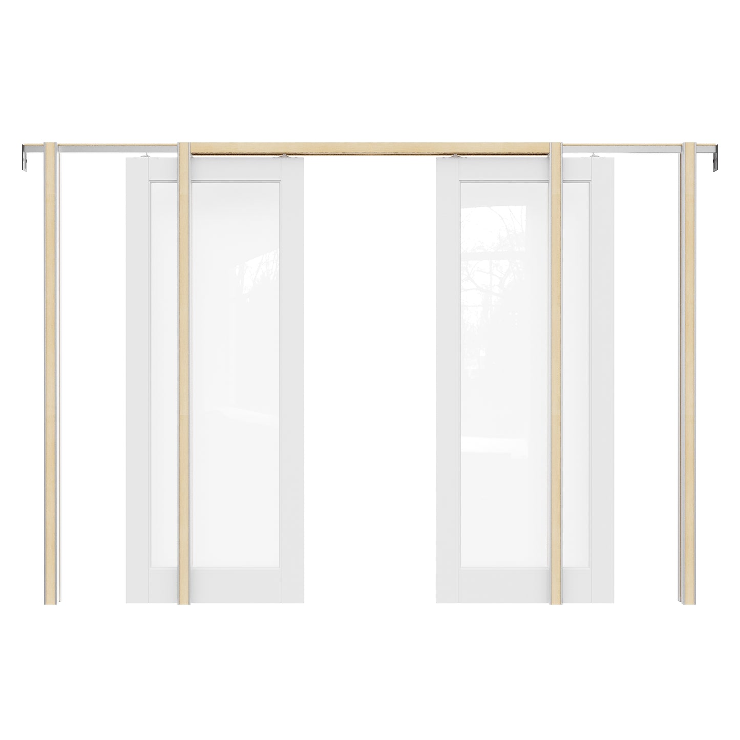 JUJUBON Soft-Close Sliding Pocket Doors, Tempered Clear Glass Door Slab with Hardware Kit&Pocket Door Frame, Interior Sliding Doors for 2x4 Stud, Pre-Finished&Paintable
