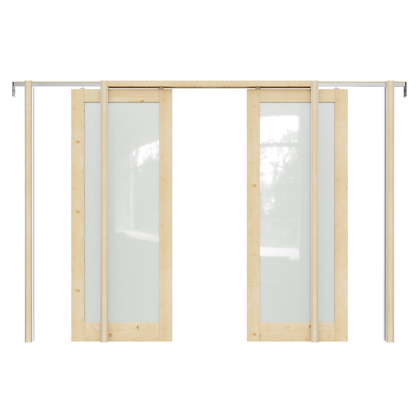JUJUBON Soft-Close Sliding Pocket Doors, Tempered Frosted Glass&Pine Wood Door Slab with Hardware Kit&Pocket Door Frame, Interior Sliding Doors for 2x4 Stud, Unfinished