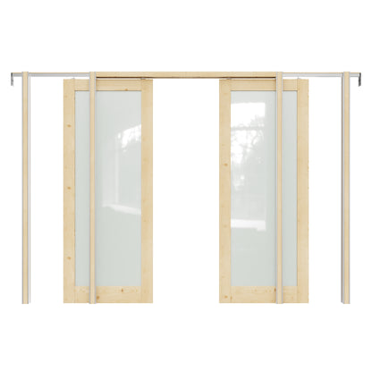 JUJUBON Soft-Close Sliding Pocket Doors, Tempered Frosted Glass&Pine Wood Door Slab with Hardware Kit&Pocket Door Frame, Interior Sliding Doors for 2x4 Stud, Unfinished