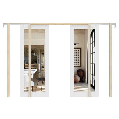 JUJUBON Soft-Close Sliding Pocket Doors, Mirror Door Slab with Hardware Kit&Pocket Door Frame, Interior Sliding Doors for 2x4 Stud, Pre-Finished&Paintable, One Side Mirror&The Opposite White