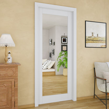 JUJUBON Soft-Close Sliding Pocket Doors, Mirror Door Slab with Hardware Kit&Pocket Door Frame, Interior Sliding Doors for 2x4 Stud, Pre-Finished&Paintable, One Side Mirror&The Opposite White