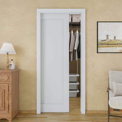 JUJUBON Soft-Close Sliding Pocket Doors, Solid Core MDF Door Slab with Hardware Kit&Pocket Door Frame, Interior Sliding Doors for 2x4 Stud, Pre-Finished&Paintable