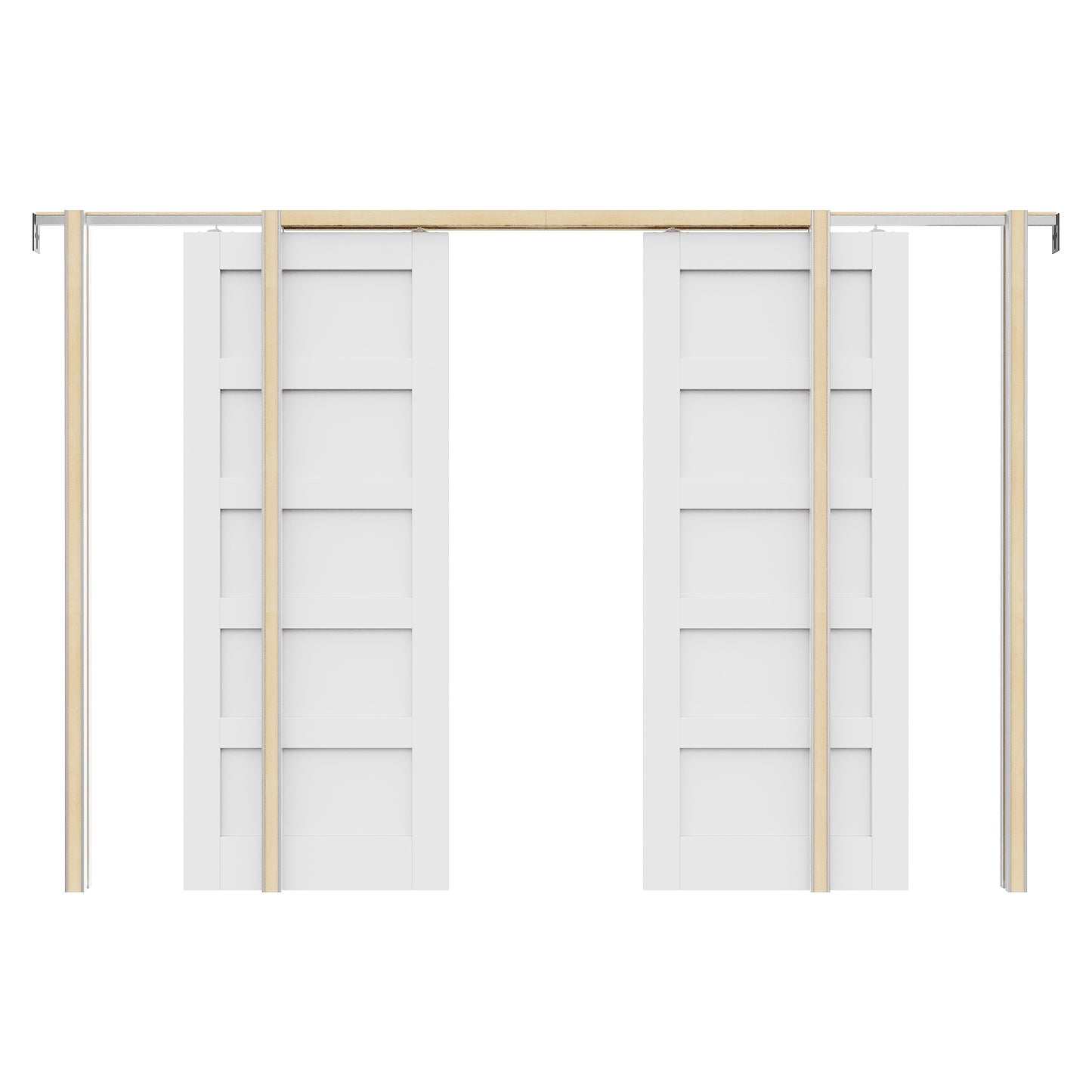 JUJUBON Soft-Close Sliding Pocket Doors, 5 Panel Solid Core MDF Door Slab with Hardware Kit&Pocket Door Frame, Interior Sliding Doors for 2x4 Stud, Pre-Finished&Paintable