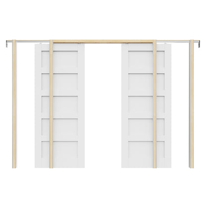 JUJUBON Soft-Close Sliding Pocket Doors, 5 Panel Solid Core MDF Door Slab with Hardware Kit&Pocket Door Frame, Interior Sliding Doors for 2x4 Stud, Pre-Finished&Paintable