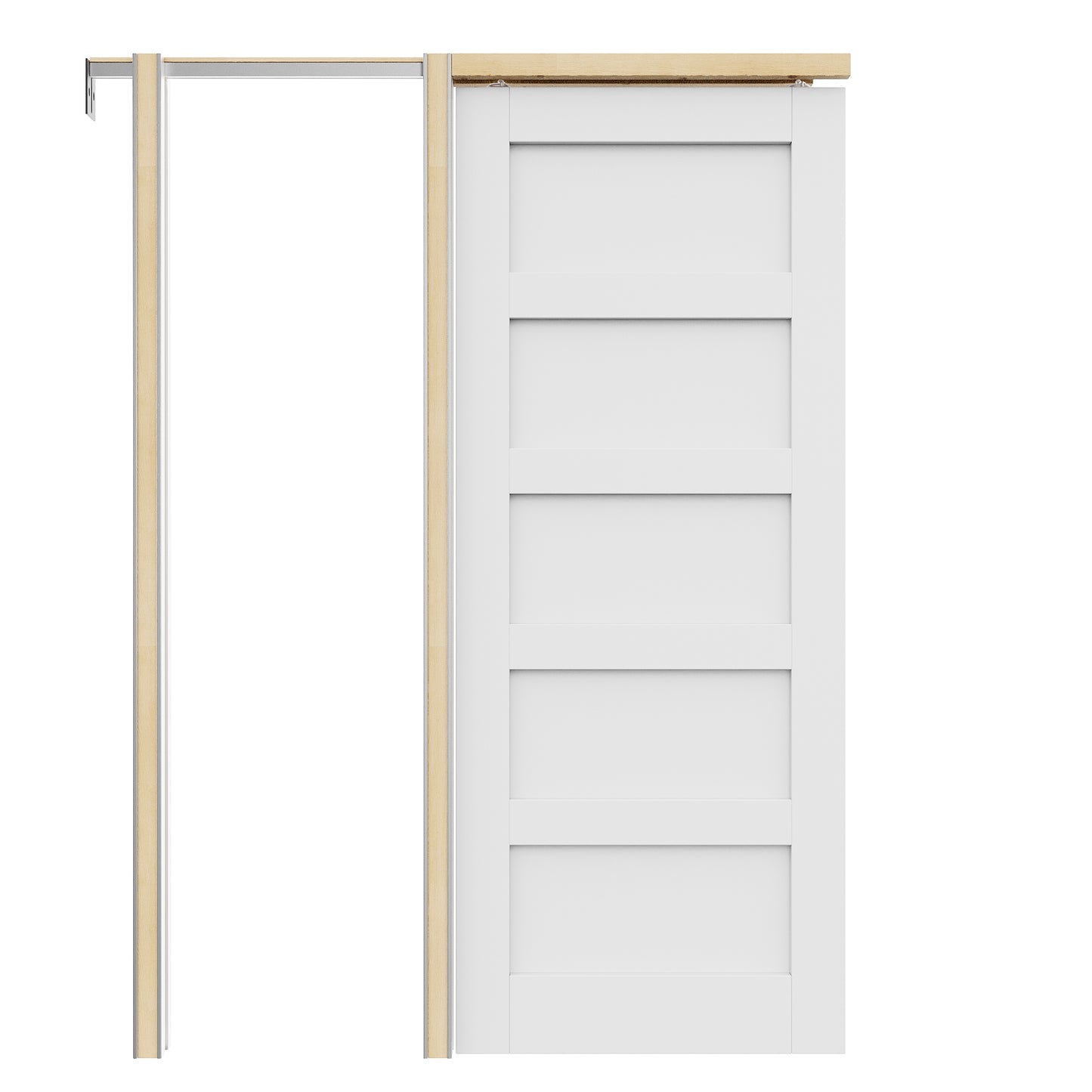 JUJUBON Soft-Close Sliding Pocket Doors, 5 Panel Solid Core MDF Door Slab with Hardware Kit&Pocket Door Frame, Interior Sliding Doors for 2x4 Stud, Pre-Finished&Paintable