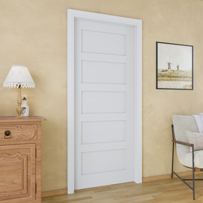 JUJUBON Soft-Close Sliding Pocket Doors, 5 Panel Solid Core MDF Door Slab with Hardware Kit&Pocket Door Frame, Interior Sliding Doors for 2x4 Stud, Pre-Finished&Paintable