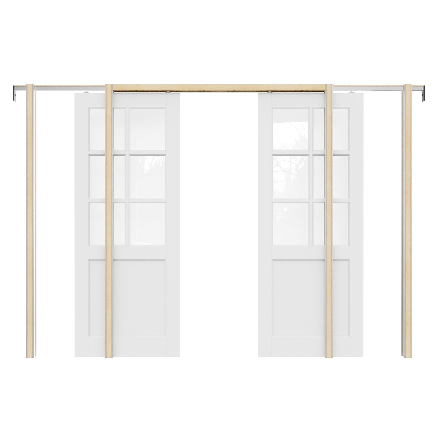JUJUBON Soft-Close Sliding Pocket Doors, 6-Lite Tempered Clear Glass Door Slab with Hardware Kit&Pocket Door Frame, Interior Sliding Doors for 2x4 Stud, Pre-Finished&Paintable