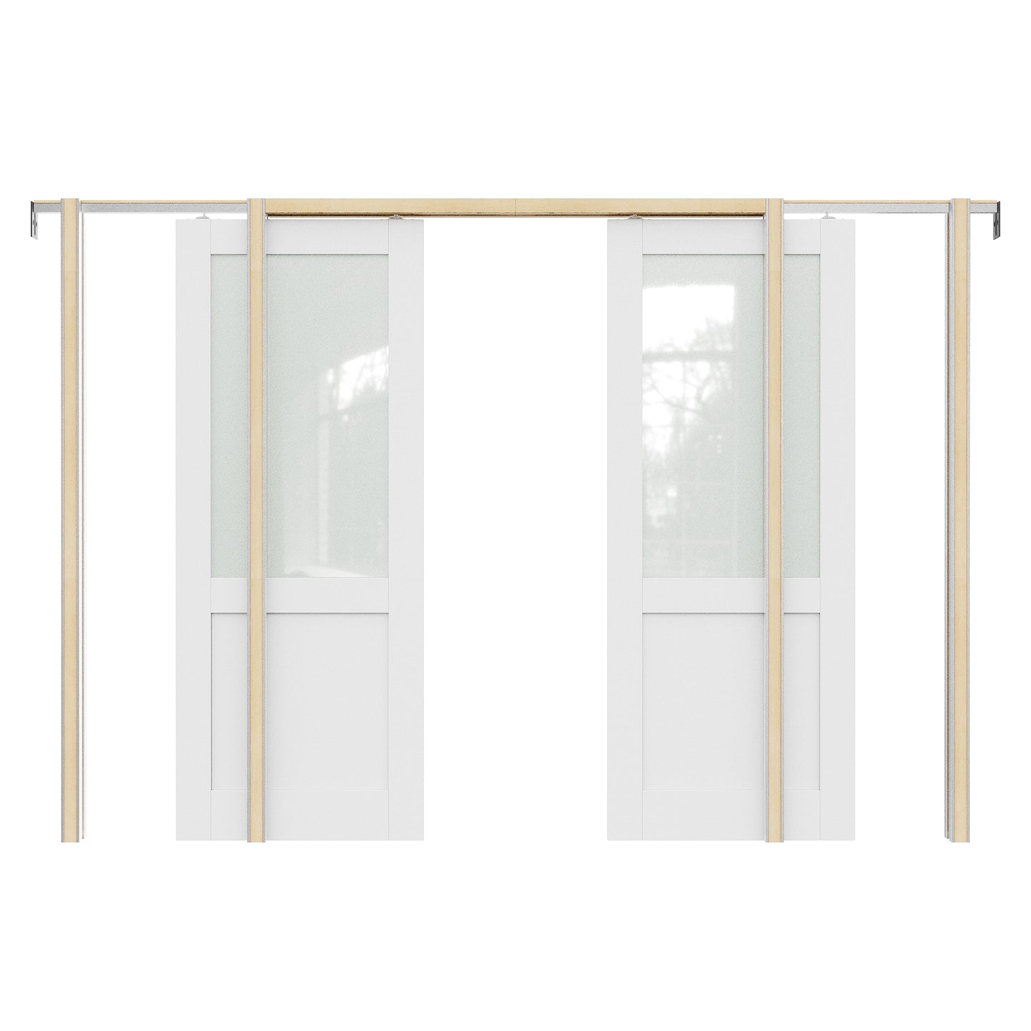 JUJUBON Soft-Close Sliding Pocket Doors, Half Tempered Frosted Glass Door Slab with Hardware Kit&Pocket Door Frame, Interior Sliding Doors for 2x4 Stud, Pre-Finished&Paintable