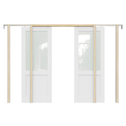 JUJUBON Soft-Close Sliding Pocket Doors, Half Tempered Frosted Glass Door Slab with Hardware Kit&Pocket Door Frame, Interior Sliding Doors for 2x4 Stud, Pre-Finished&Paintable