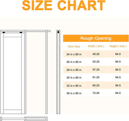 Jujubon 3-Lite Clear Glass Pocket Door with Hardware Kit & Soft Close & Frame, MDF Wood & Paint-grade Finished, White