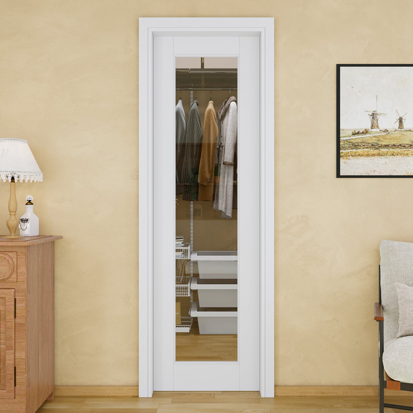 JUJUBON Soft-Close Sliding Pocket Doors, Tempered Clear Glass Door Slab with Hardware Kit&Pocket Door Frame, Interior Sliding Doors for 2x4 Stud, Pre-Finished&Paintable