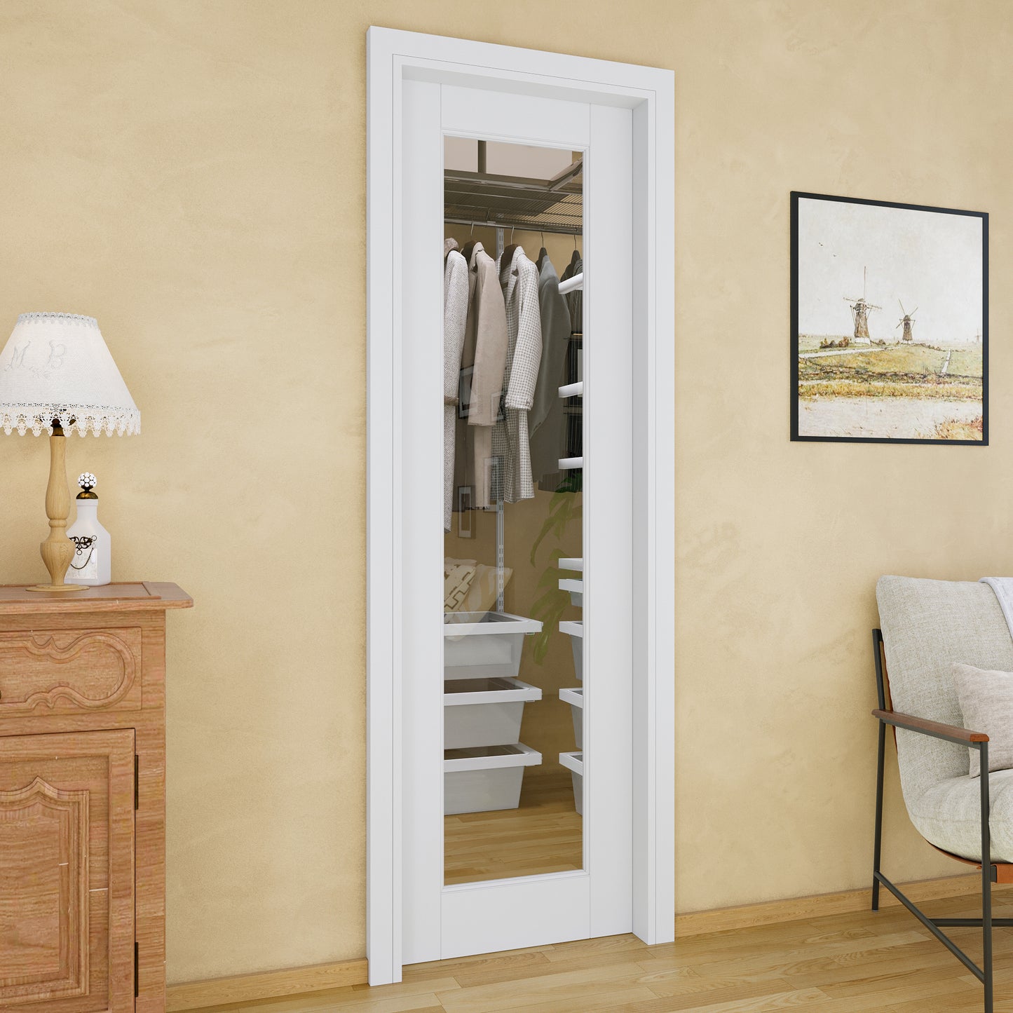 JUJUBON Soft-Close Sliding Pocket Doors, Tempered Clear Glass Door Slab with Hardware Kit&Pocket Door Frame, Interior Sliding Doors for 2x4 Stud, Pre-Finished&Paintable