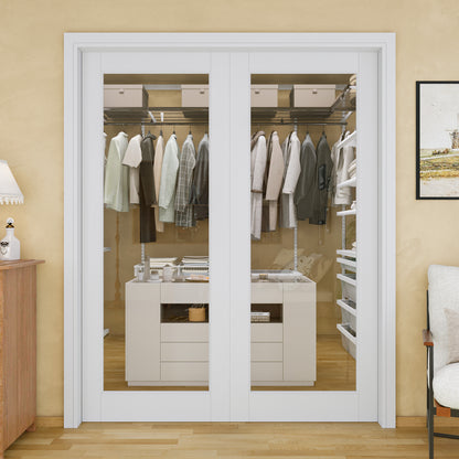 JUJUBON Soft-Close Sliding Pocket Doors, Tempered Clear Glass Door Slab with Hardware Kit&Pocket Door Frame, Interior Sliding Doors for 2x4 Stud, Pre-Finished&Paintable