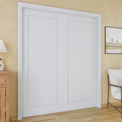JUJUBON Soft-Close Sliding Pocket Doors, Solid Core MDF Door Slab with Hardware Kit&Pocket Door Frame, Interior Sliding Doors for 2x4 Stud, Pre-Finished&Paintable