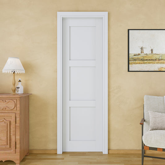 JUJUBON Soft-Close Sliding Pocket Doors, 3 Panel Solid Core MDF Door Slab with Hardware Kit&Pocket Door Frame, Interior Sliding Doors for 2x4 Stud, Pre-Finished&Paintable