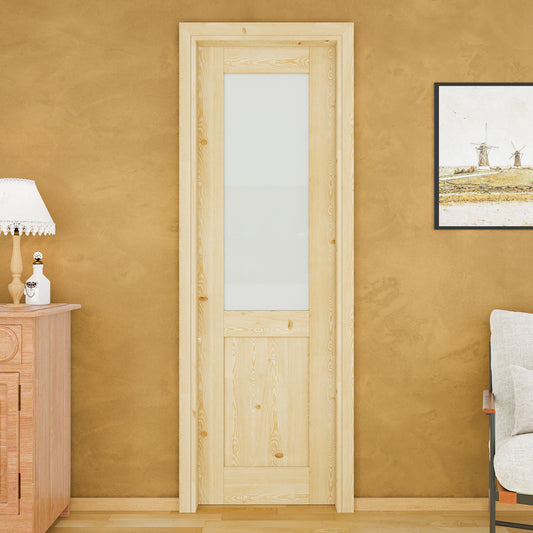 JUJUBON Soft-Close Sliding Pocket Doors, Half Tempered Frosted Glass&Pine Wood Door Slab with Hardware Kit&Pocket Door Frame, Interior Sliding Doors for 2x4 Stud, Unfinished